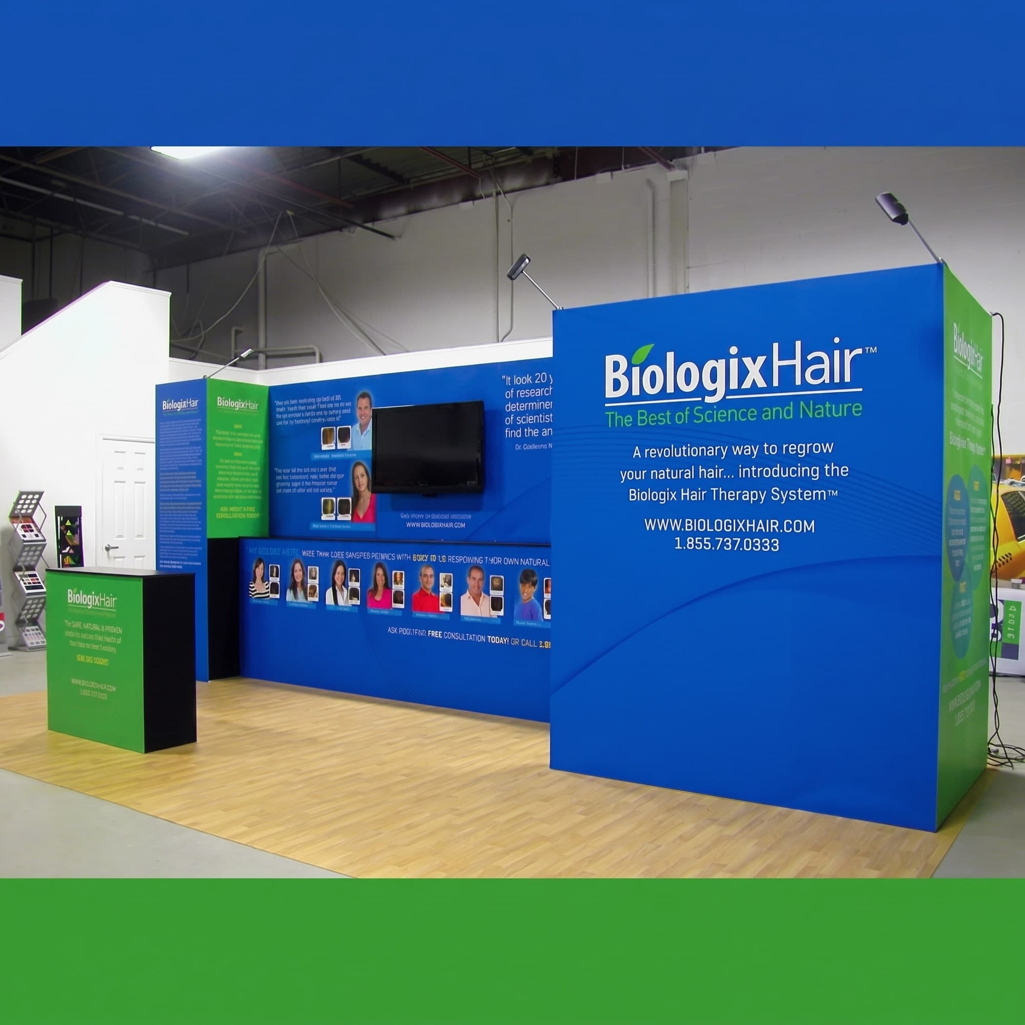 FlexForm curved modular exhibit built for Biologix Hair