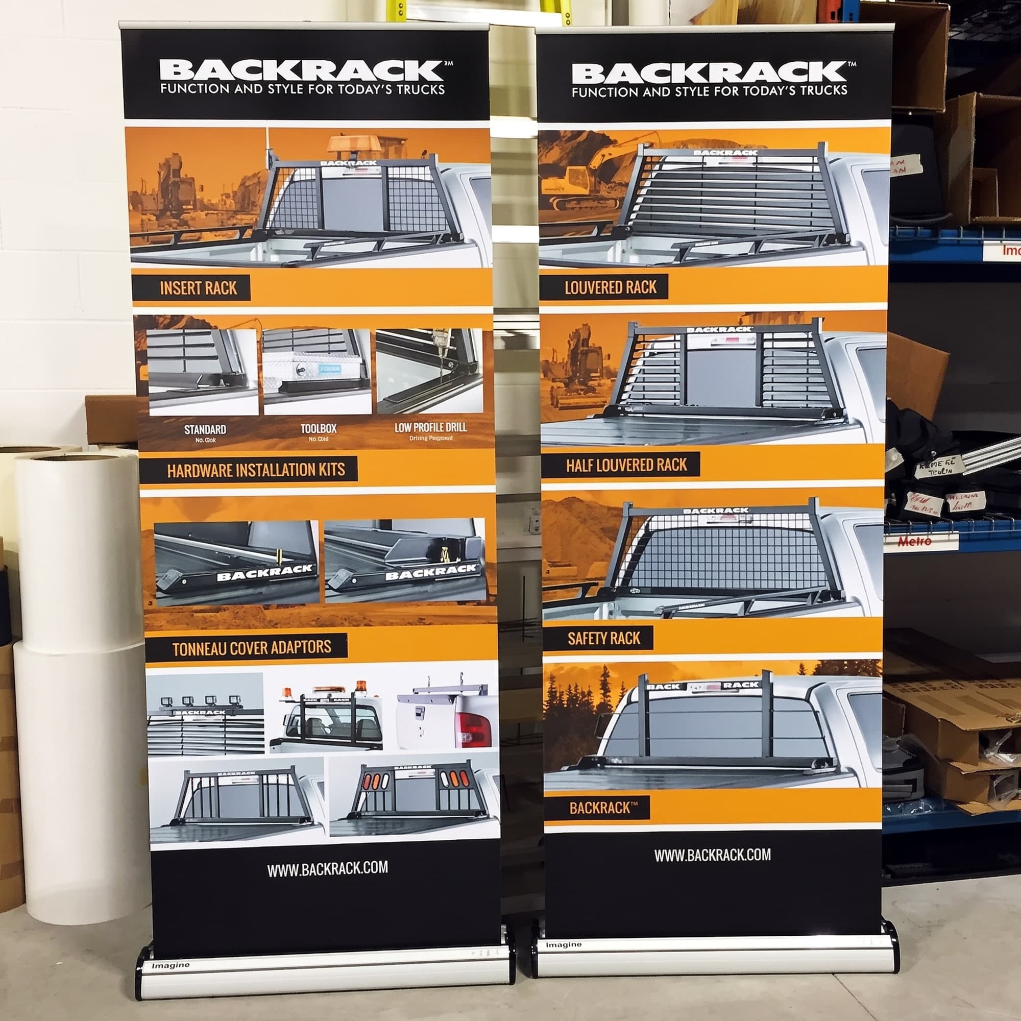 Imagine interchangeable banner stand built for Backrack