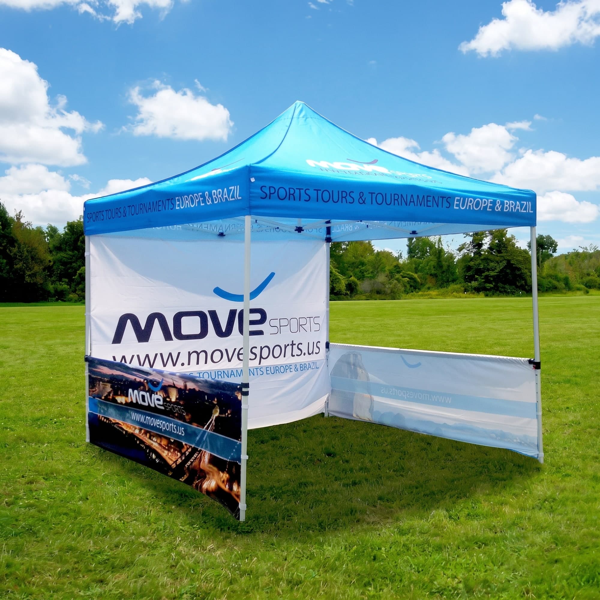 Branded printed event tents at an outdoor event