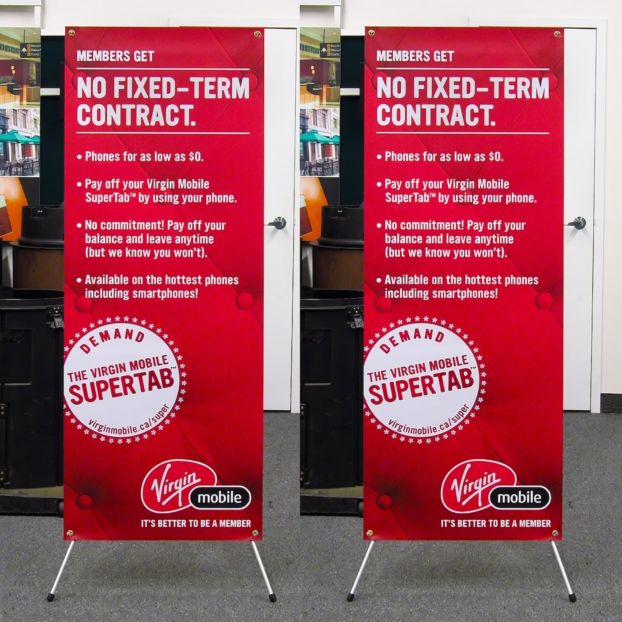 X-Banner tension banner stand built for Virgin Mobile