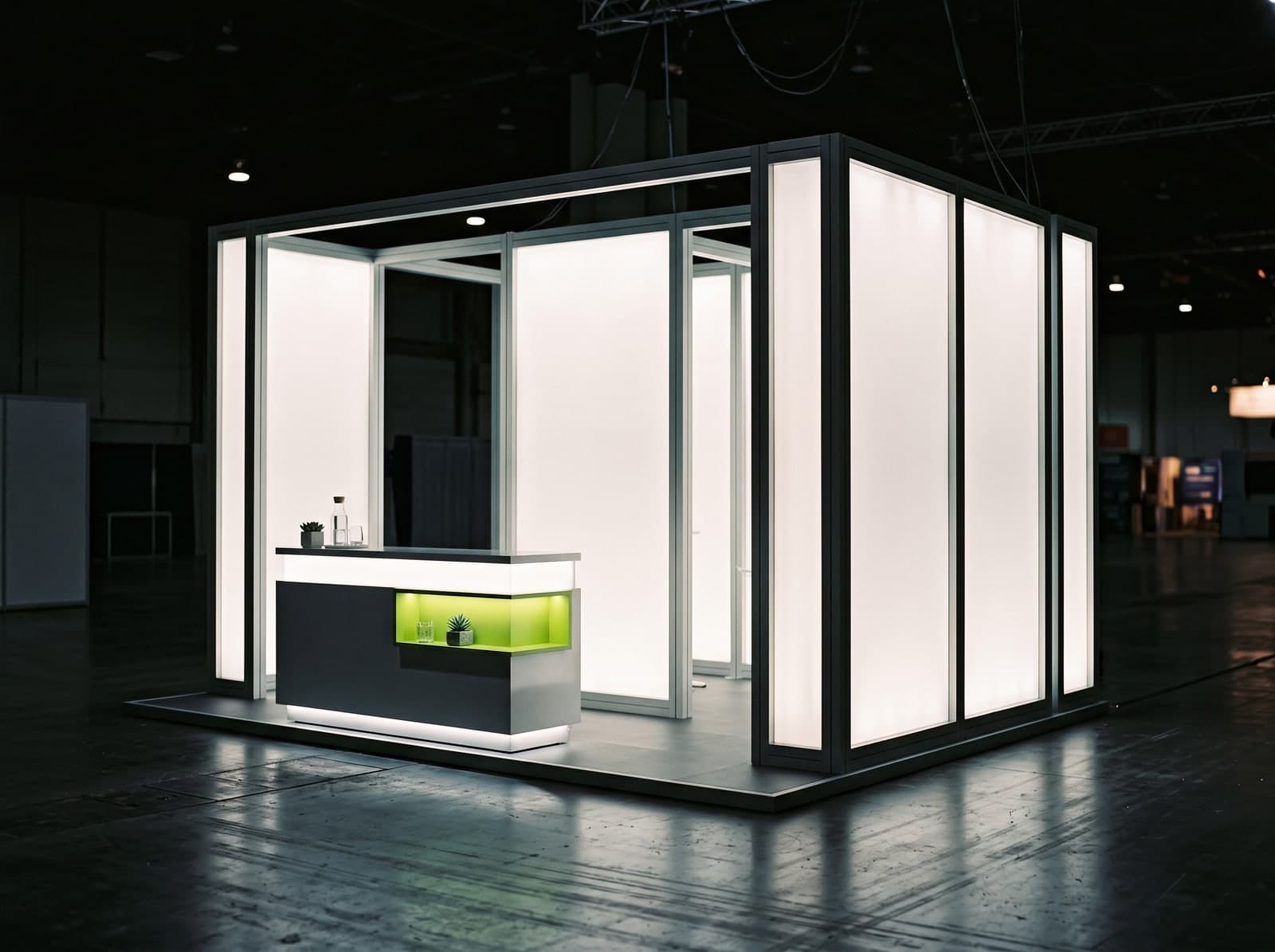 A 20-foot custom modular trade show exhibit with backlit fabric graphics