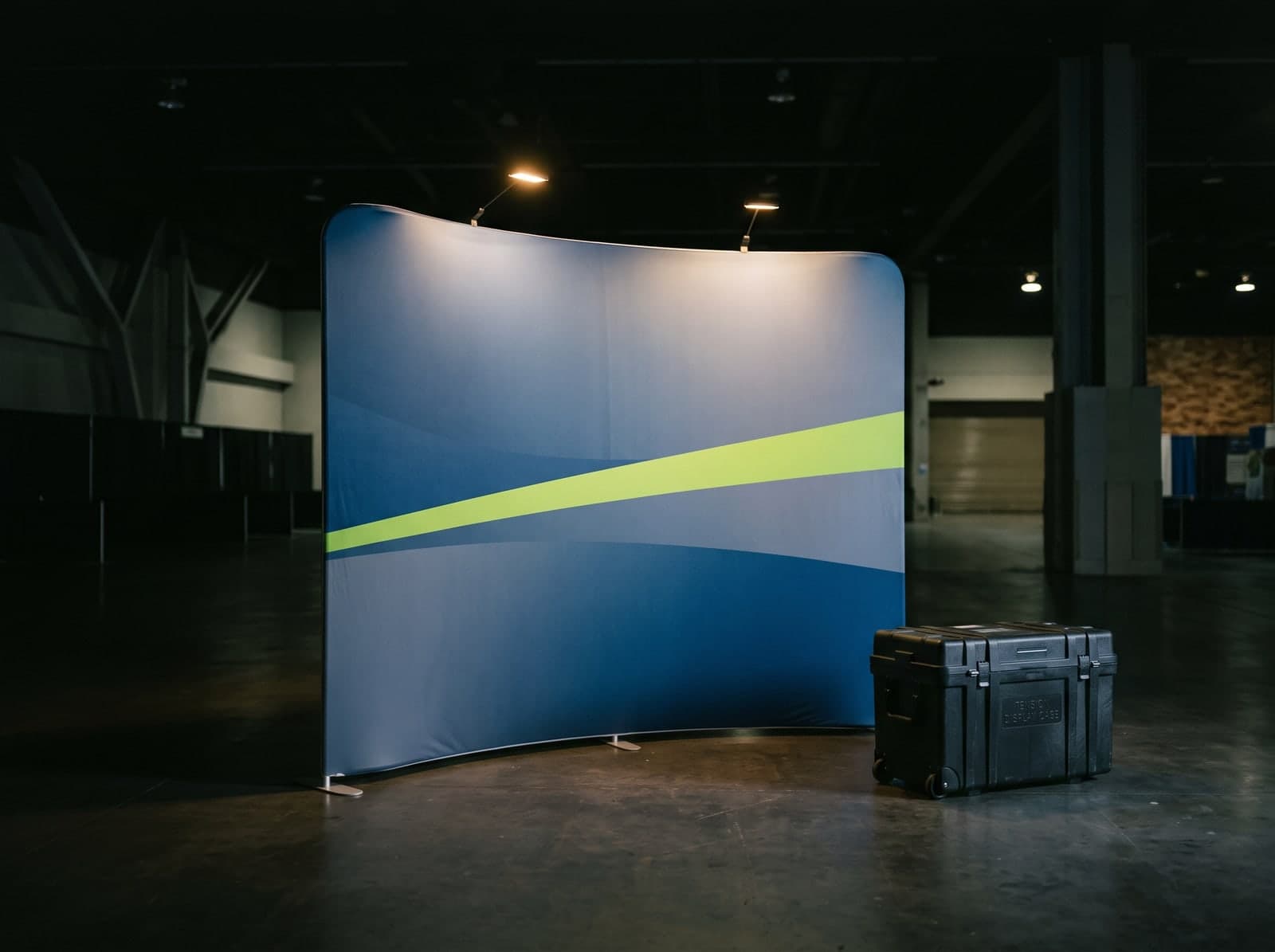 A 10-foot tension fabric portable trade show display