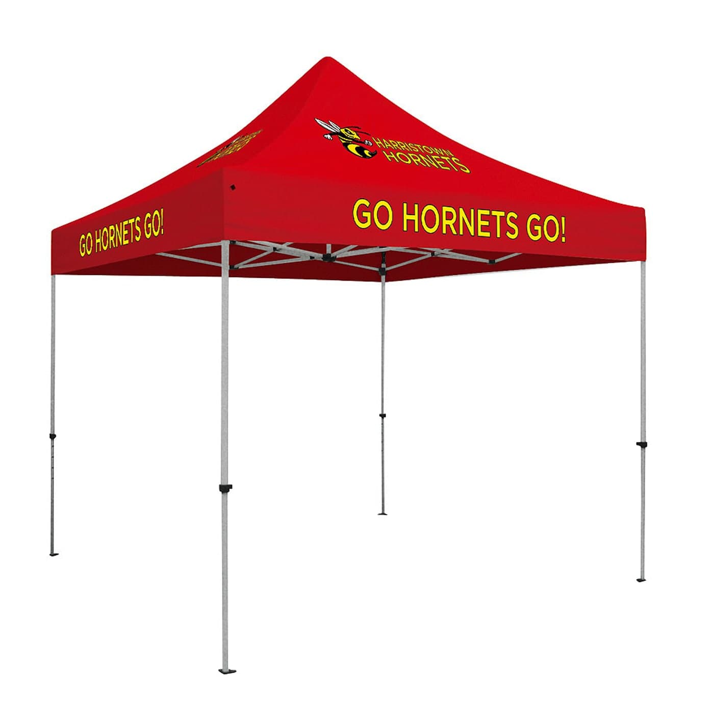 Branded 10x10 printed event tent at an outdoor event