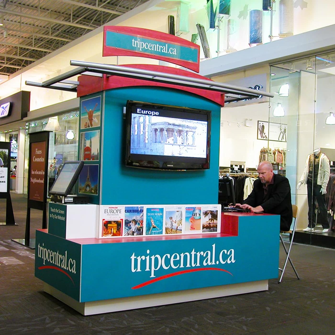 Branded monitor kiosk built for Trip Central