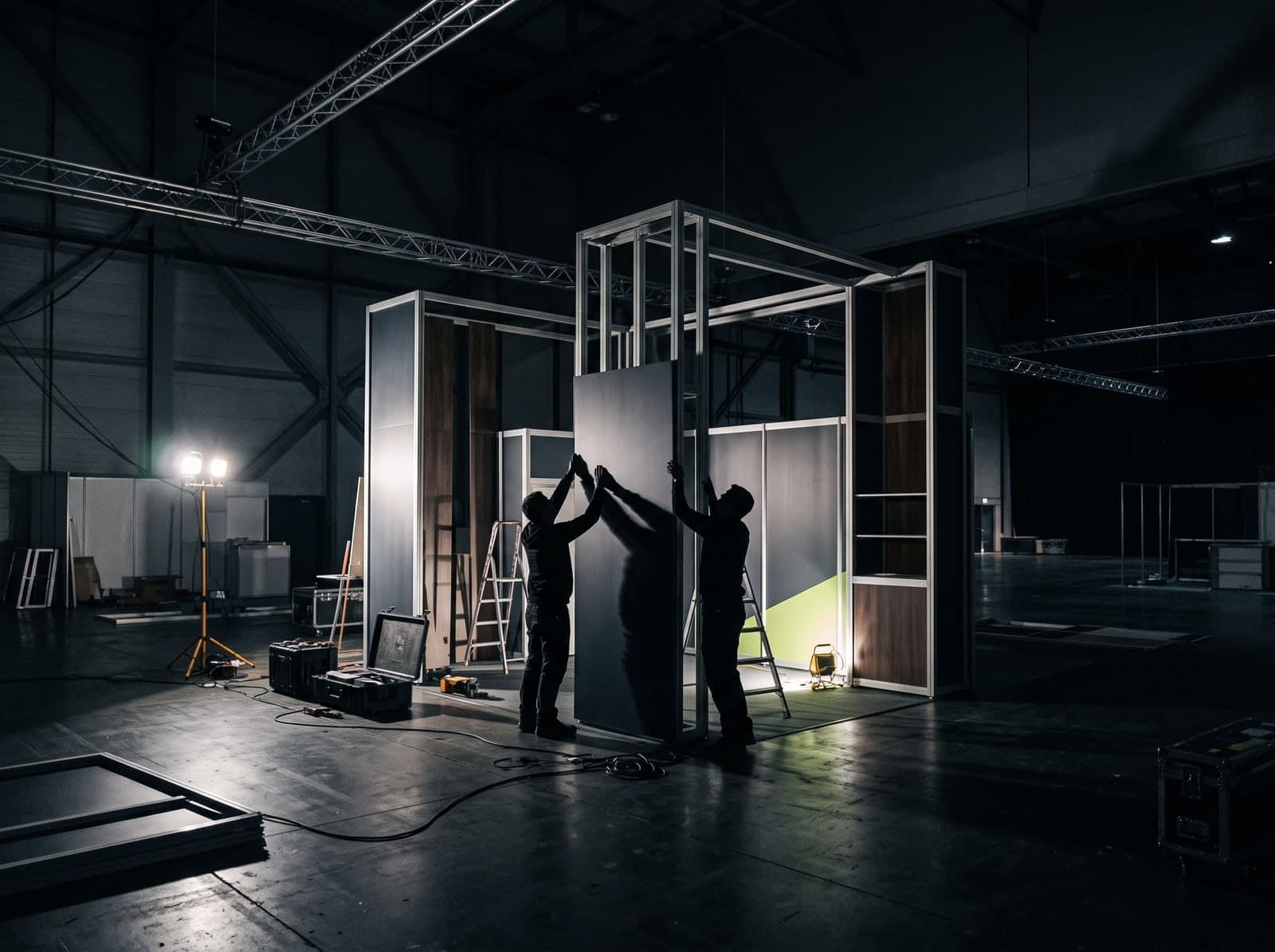 A rented modular trade show booth installed on a show floor
